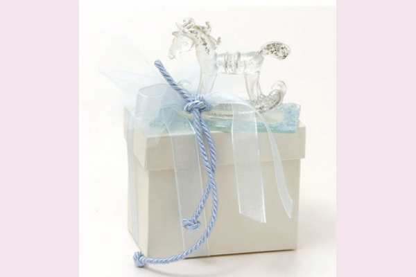 μπομπονιέρα βάπτισης αλογάκι γαλάζιο γυάλινο πολυτελείας με δικό του κουτί.