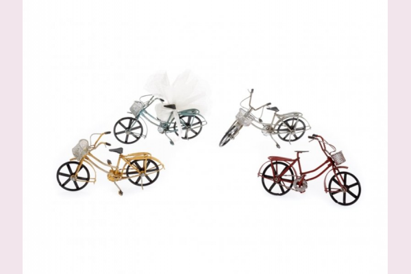 μπομπονιέρα Ποδήλατο με καλάθι 4 χρώματα μεταλλικές (10Χ18εκ)